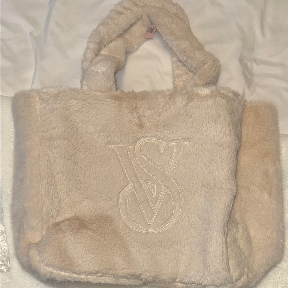 Victoria's Secret beige cream ish soft Faux Fur Tote